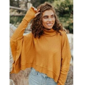 Free People Moon Daisy pullover mock neck ribbed long sleeve drop shoulder sz XL